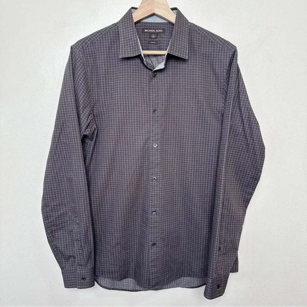 Michael Kors Mens Medium Slim Fit Patterned Printed Button Shirt
